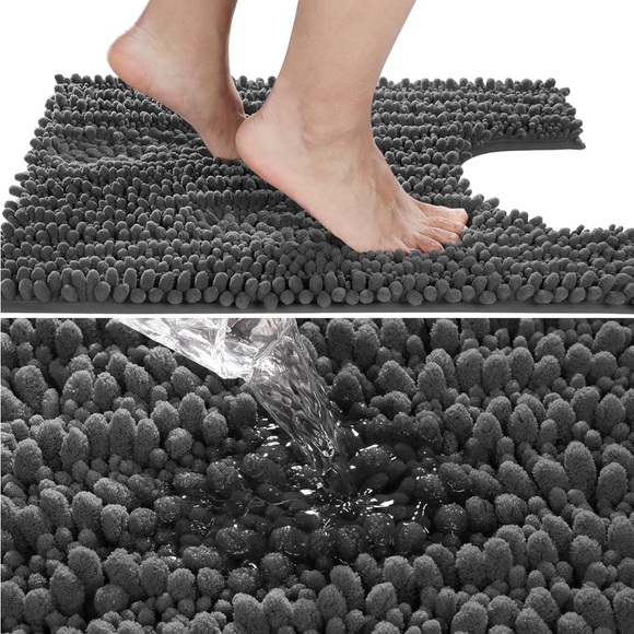 Shaggy Toilet Rug, Non-Slip Contour Bath Mat for Bathroom Floor, 24.4 X 20.4” - Picture 6 of 10